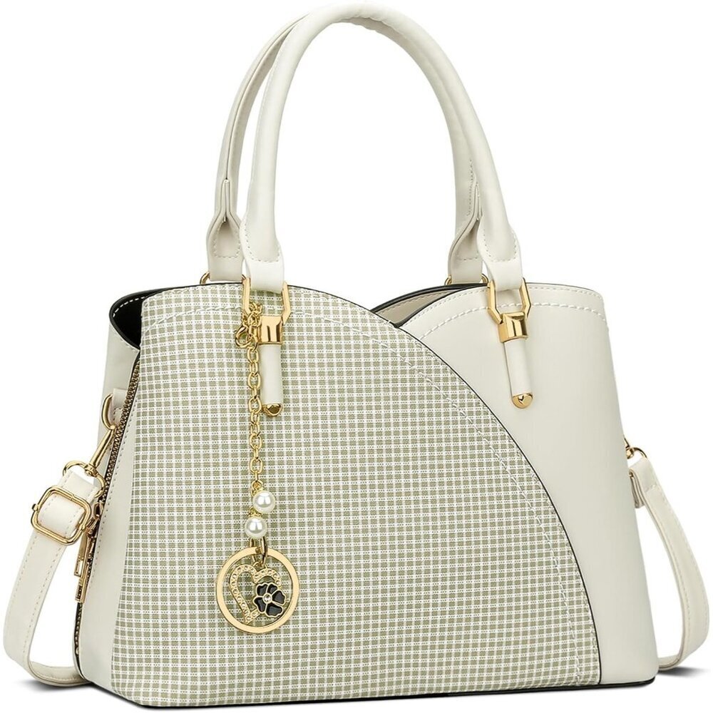 Womenâs Cream White Triple Compartment Satchel Fashion Top Handle Shoulder Bag